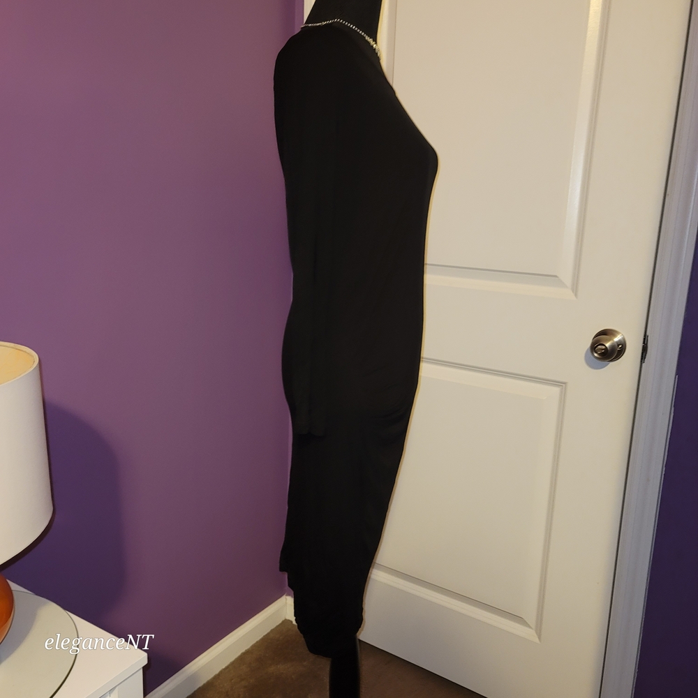 Kardashian Kollection Classic Black Long Sleeve Side Rouch Dress Sz: L - Picture 4 of 7